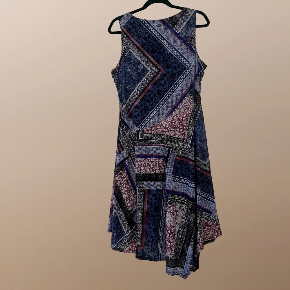 Simply Vera Sleeveless Dress Womens Large Blue Patchwork Handkerchief Hem